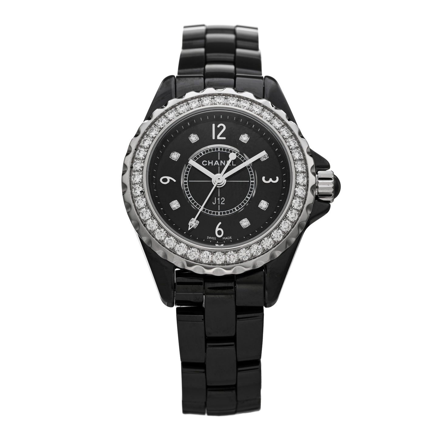 Stainless Steel Ceramic Diamond Bezel 29mm J12 Quartz Watch Black
