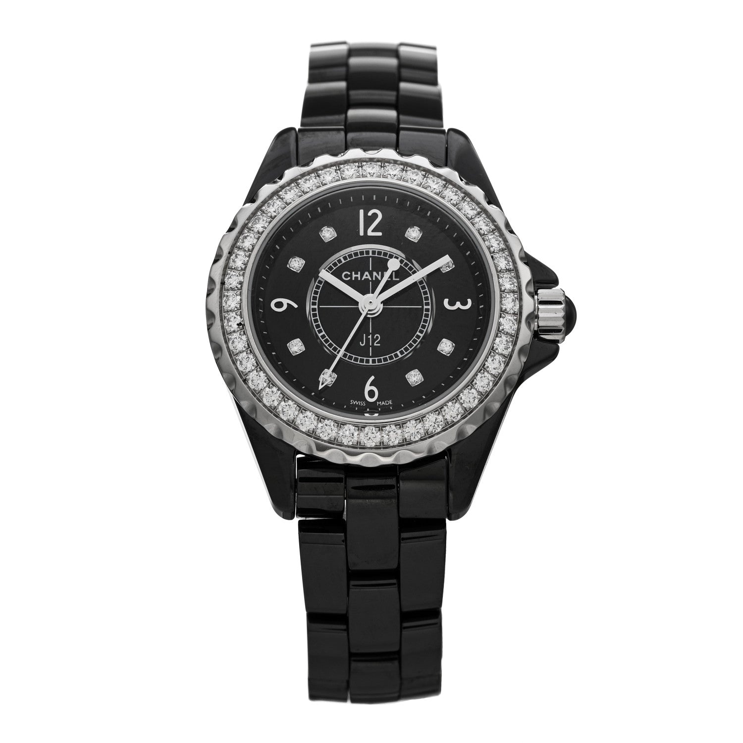 Chanel Stainless Steel Ceramic Diamond Bezel 29mm J12 Quartz Watch Black 1 of 4