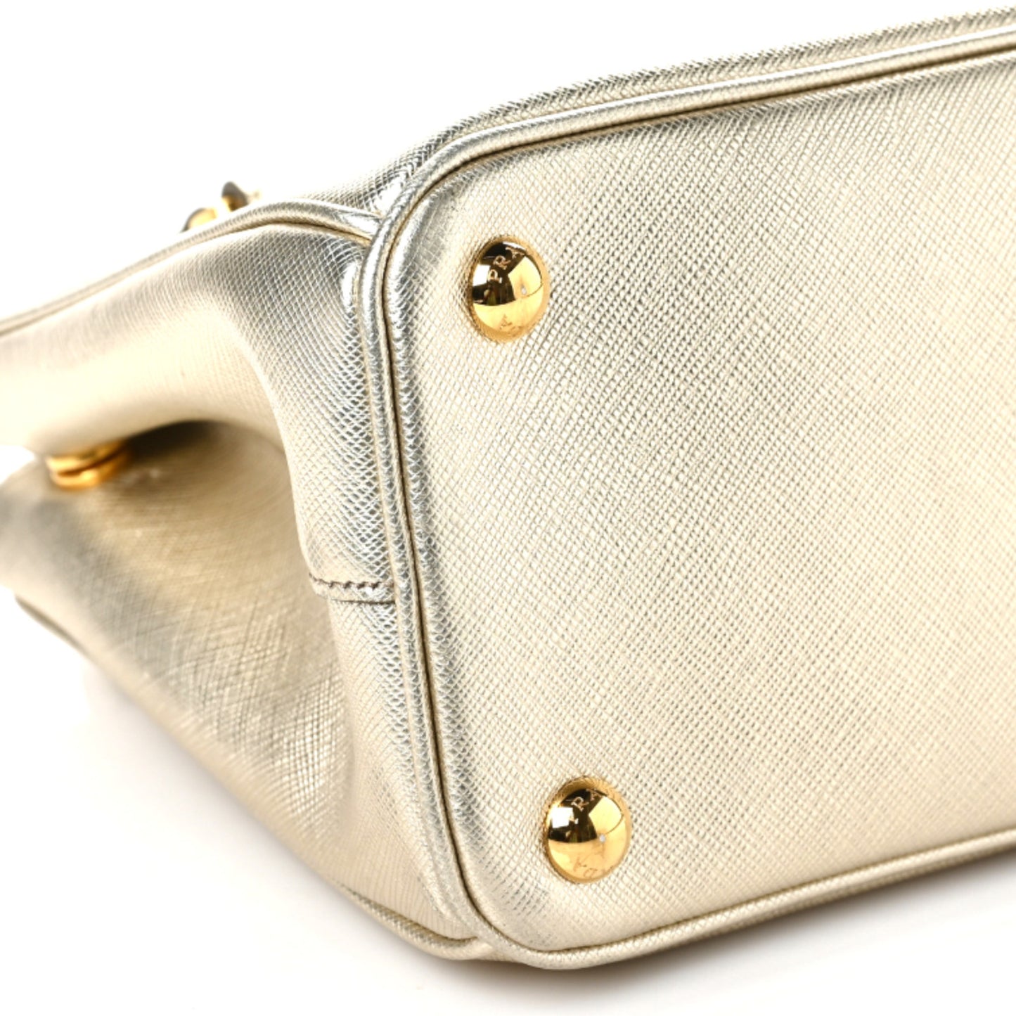 Metallic Saffiano Small Galleria Double Zip Tote Platino