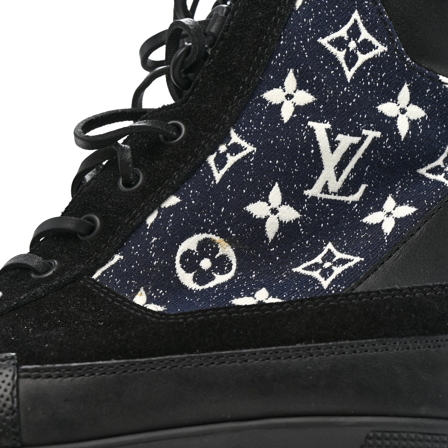 Calfskin Monogram Denim Laureate Platform Desert Boots 39.5 Navy Blue