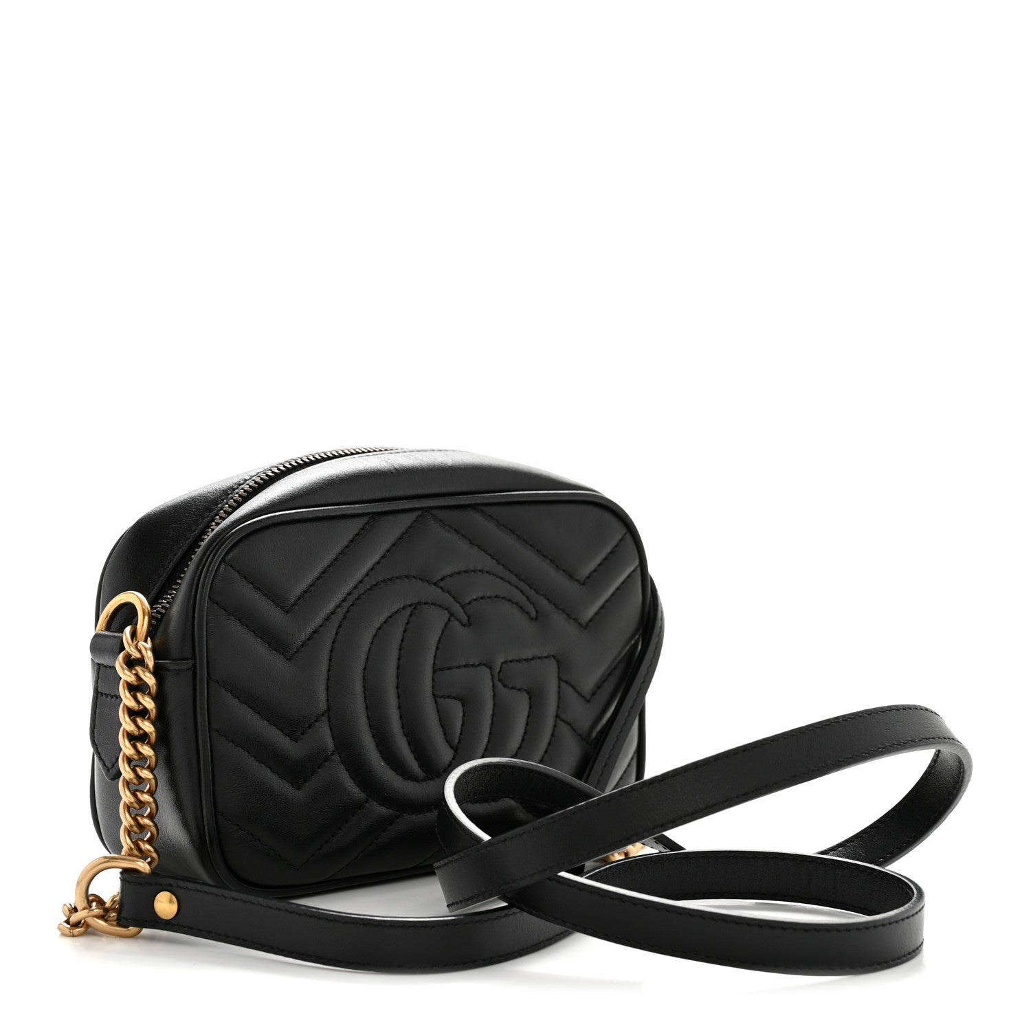 Gucci Calfskin Matelasse Mini GG Marmont Chain Shoulder Bag Black 3 of 12