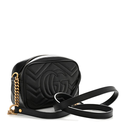 Gucci Calfskin Matelasse Mini GG Marmont Chain Shoulder Bag Black 3 of 12