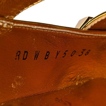 Valentino Garavani Metallic Patent Roman Stud Ankle Strap Flat Mules 38 Antique Brass 6 of 8