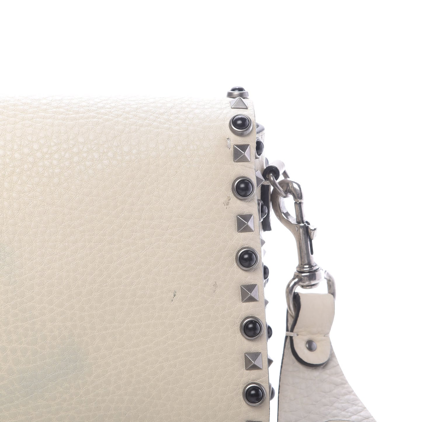 Pebbled Calfskin Onyx Medium Guitar Strap Rockstud Rolling Flap Saddle Bag Ivory