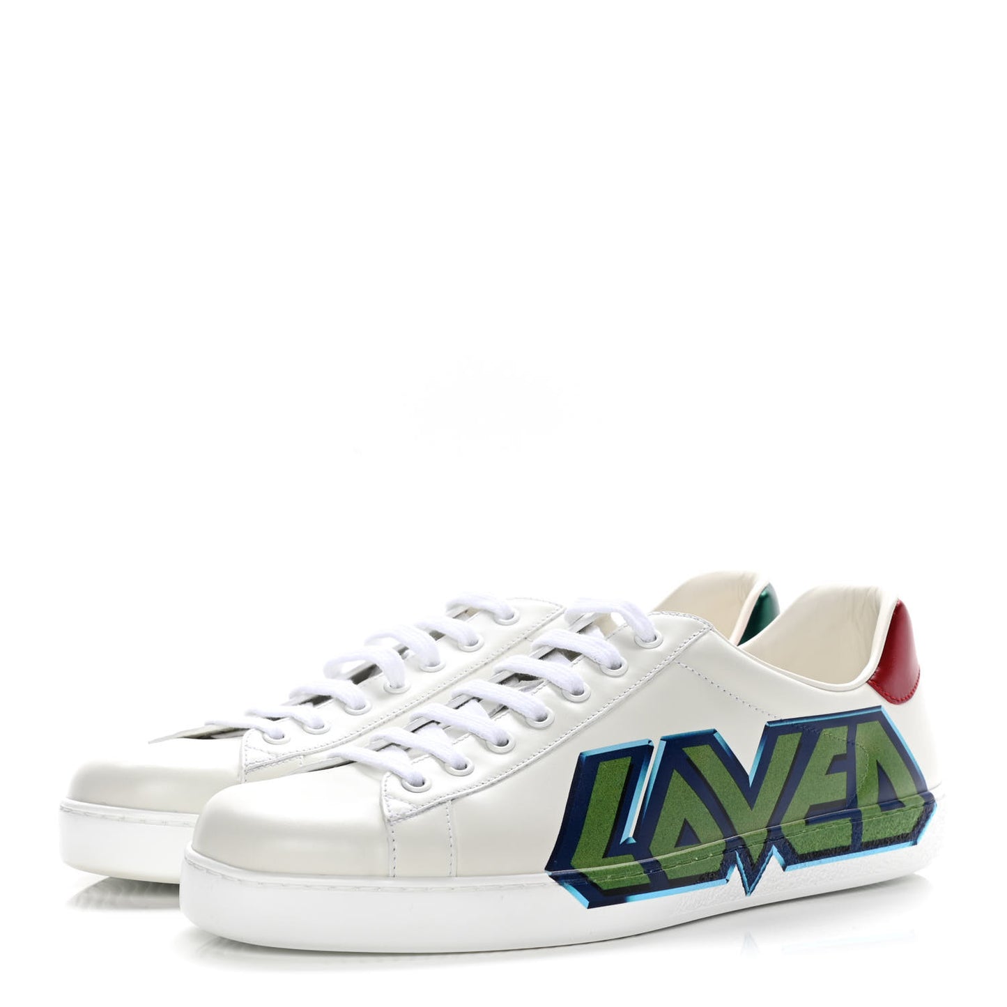 Calfskin Nappa LOVED Print Mens Ace Sneakers 9 White Red Flame Green
