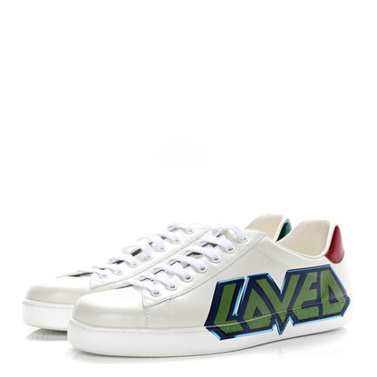 Gucci Calfskin Nappa LOVED Print Mens Ace Sneakers 9 White Red Flame Green 3 of 13