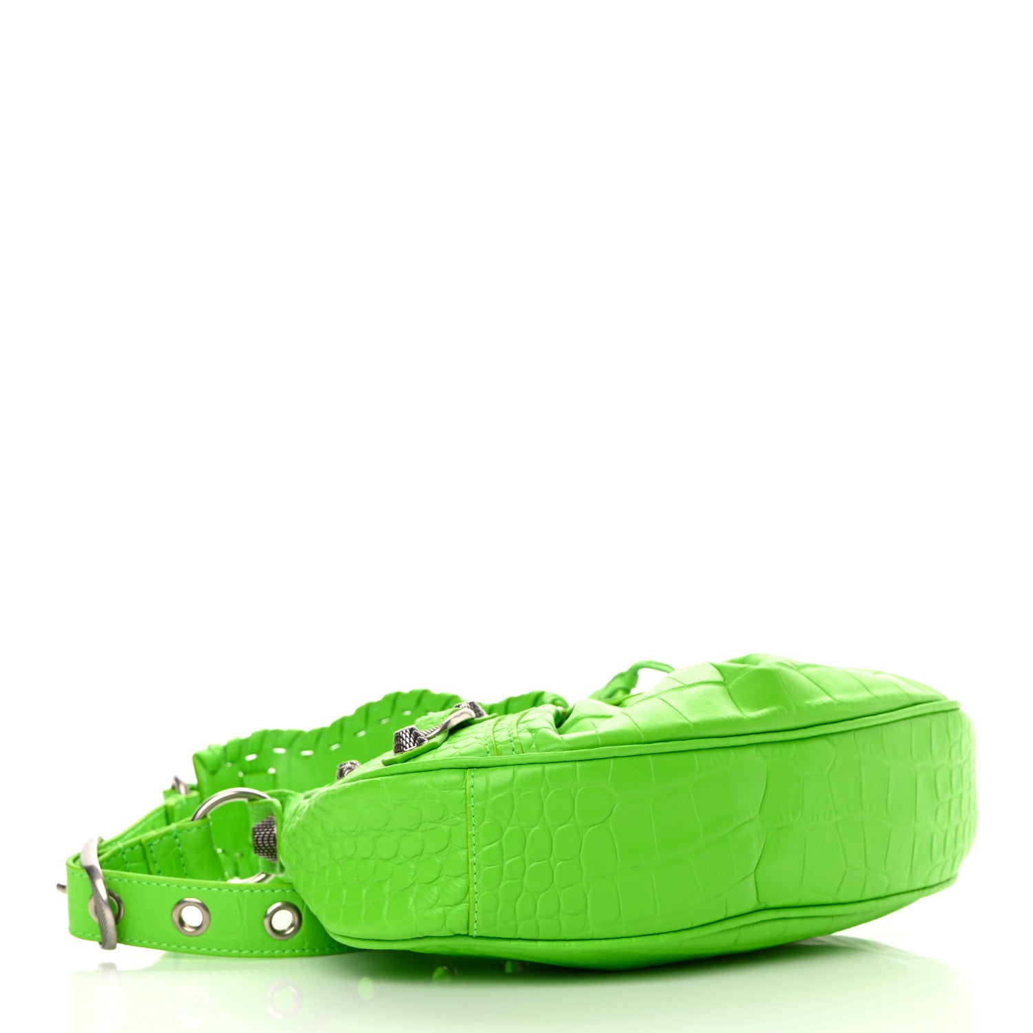Balenciaga Extra Supple Calfskin Crocodile Embossed Le Cagole Shoulder Bag XS Acid Green 4 of 13