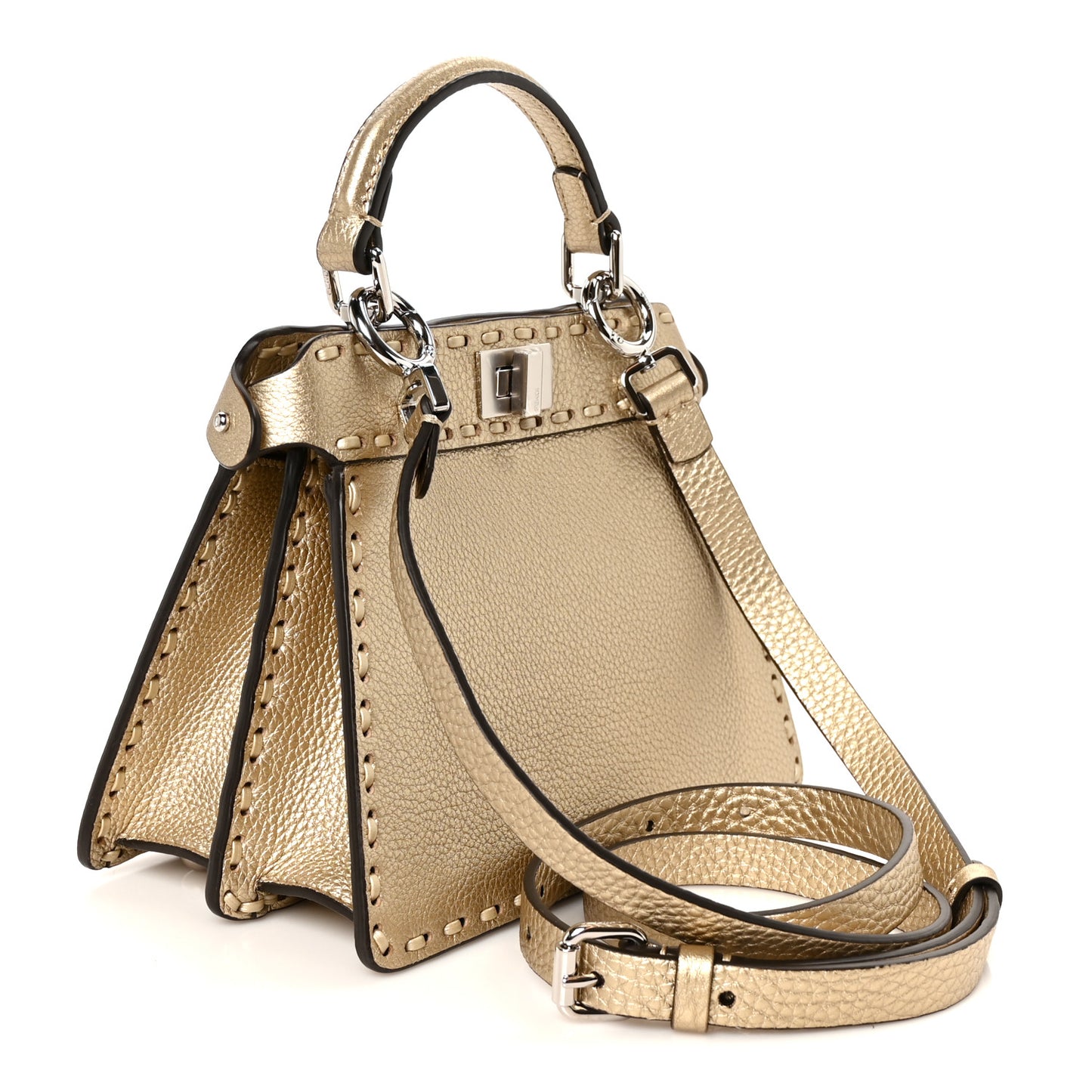 Metallic Cuoio Roma Sellerissima Nappa Sintetica Tape Stitch Petite Peekaboo I SEE U Iconic Satchel Platino