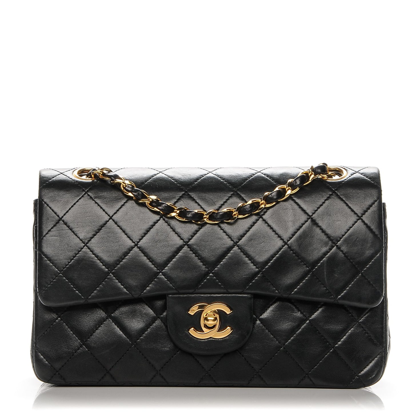 Lambskin Quilted Small Double Flap Black