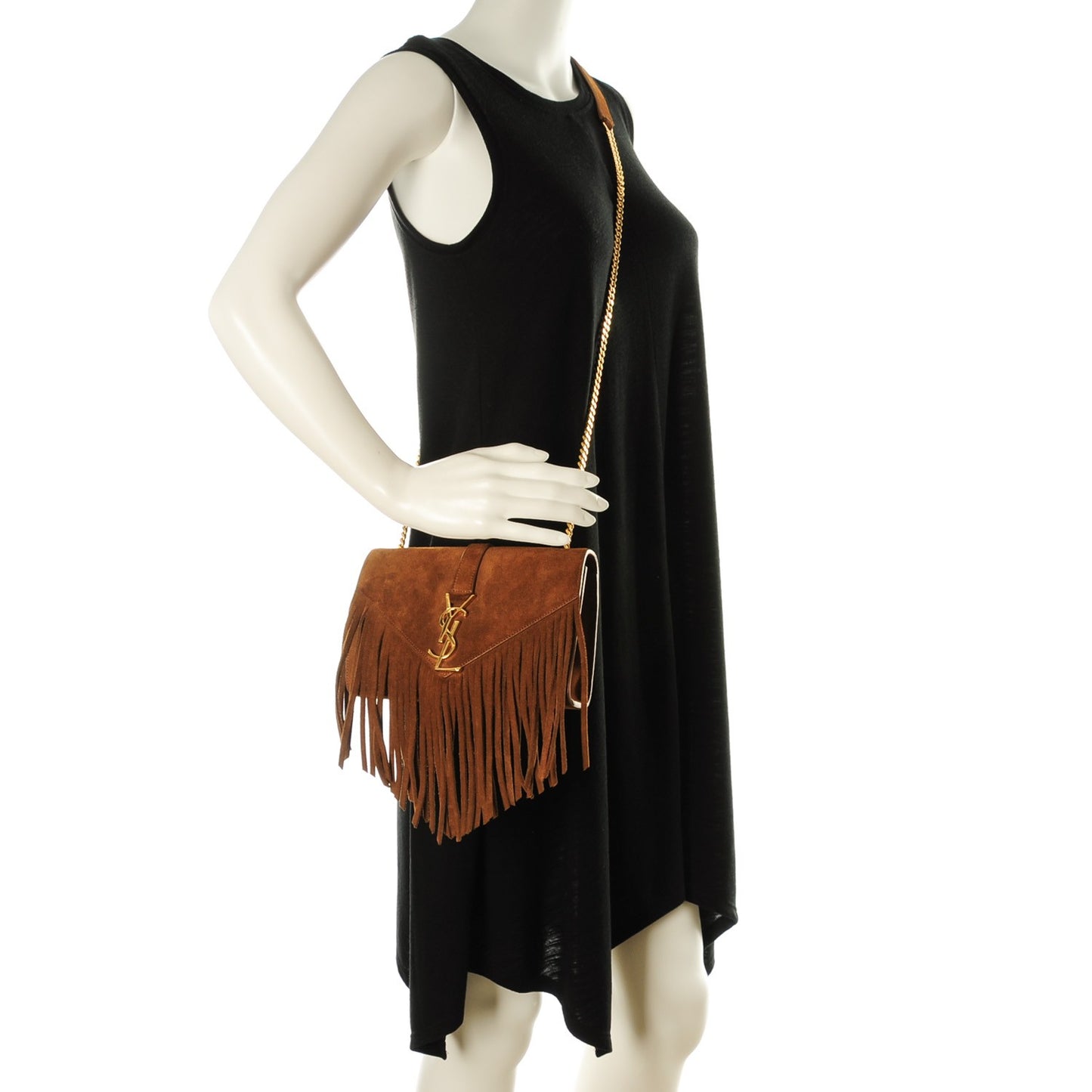 Suede Fringe Small Monogram Satchel Light Ocre