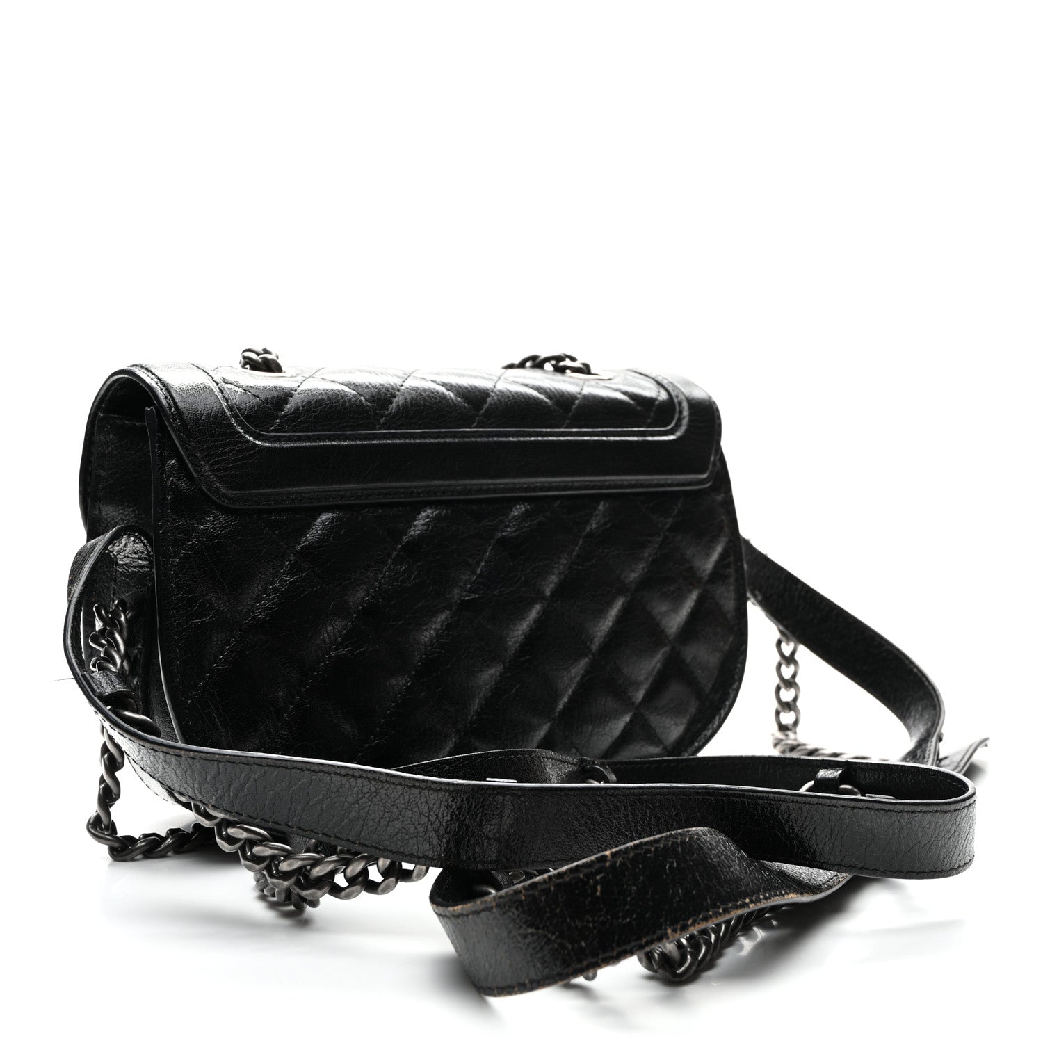 Chanel Shiny Goatskin Quilted Small Double Chained Messenger Flap Black 3 of 13