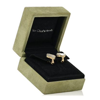 Van Cleef & Arpels 18K Yellow Gold Mother of Pearl Vintage Alhambra Earrings 5 of 5