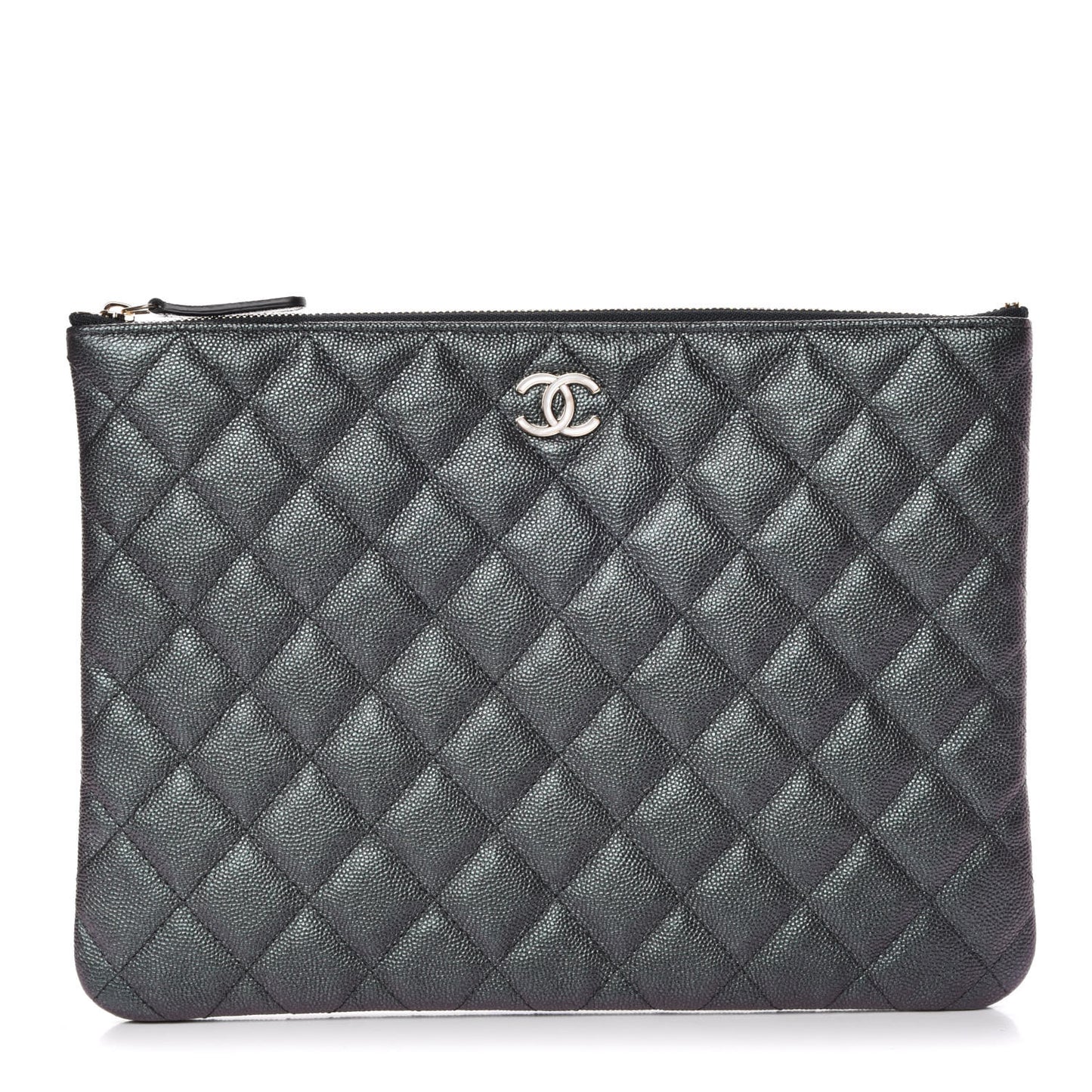 Iridescent Caviar Quilted Medium Cosmetic Case Black