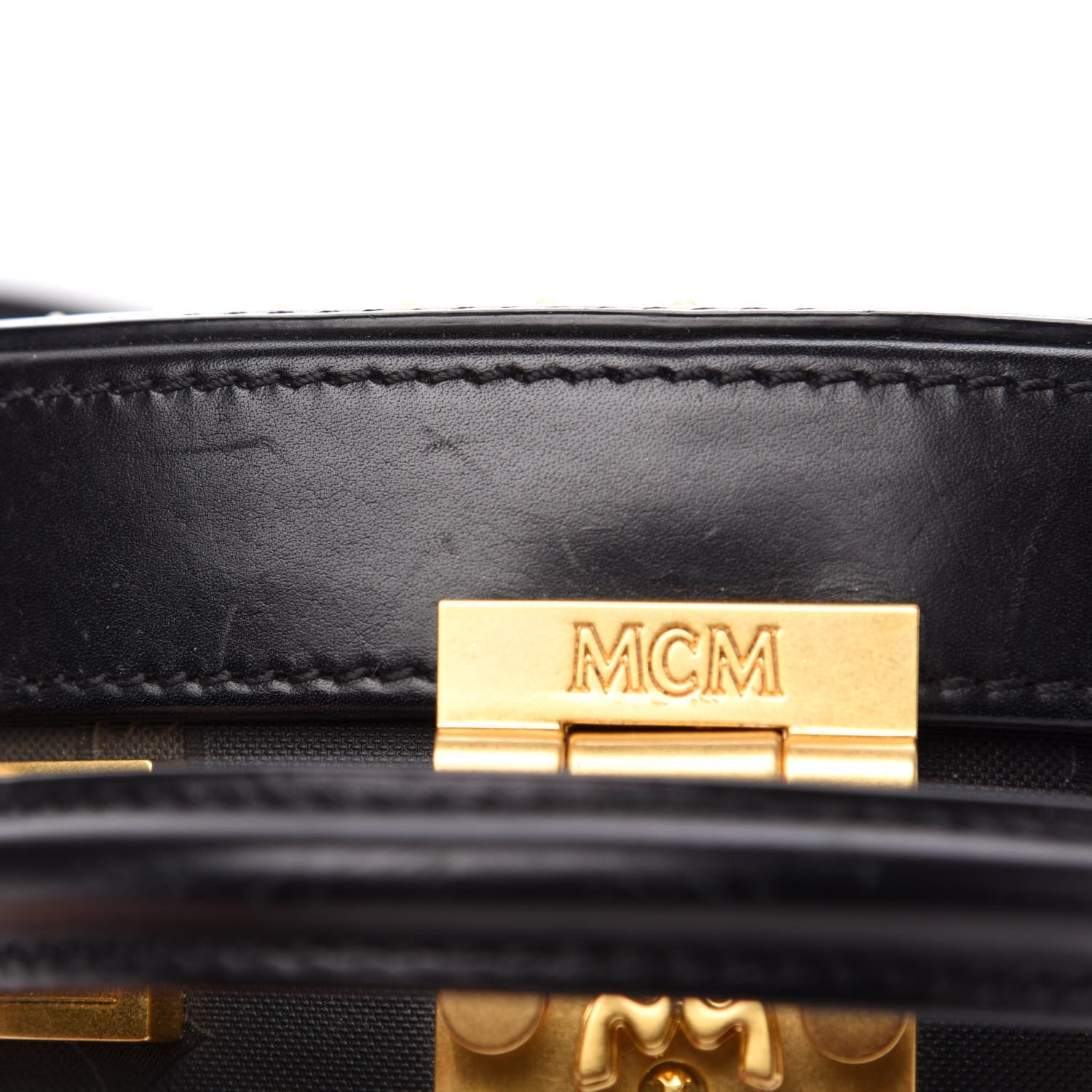 MCM Monogram Coated Canvas Berlin Studded Hat Box Crossbody Black 11 of 12