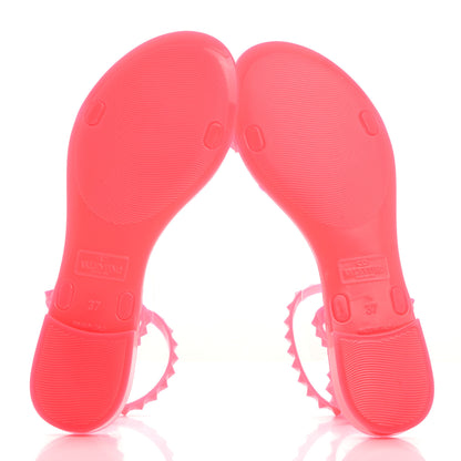 Valentino Garavani PVC Jelly Rockstud Ankle Strap Flat Sandals 37 Fuxia Fluo 5 of 7