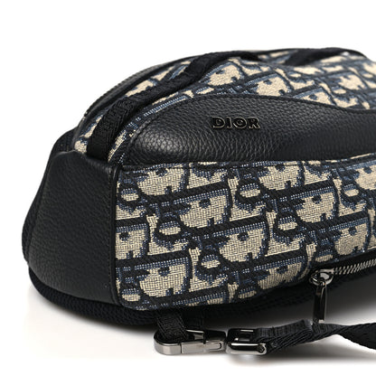 Christian Dior Grained Calfskin Oblique Scarab Sling Bag Blue Black 9 of 9
