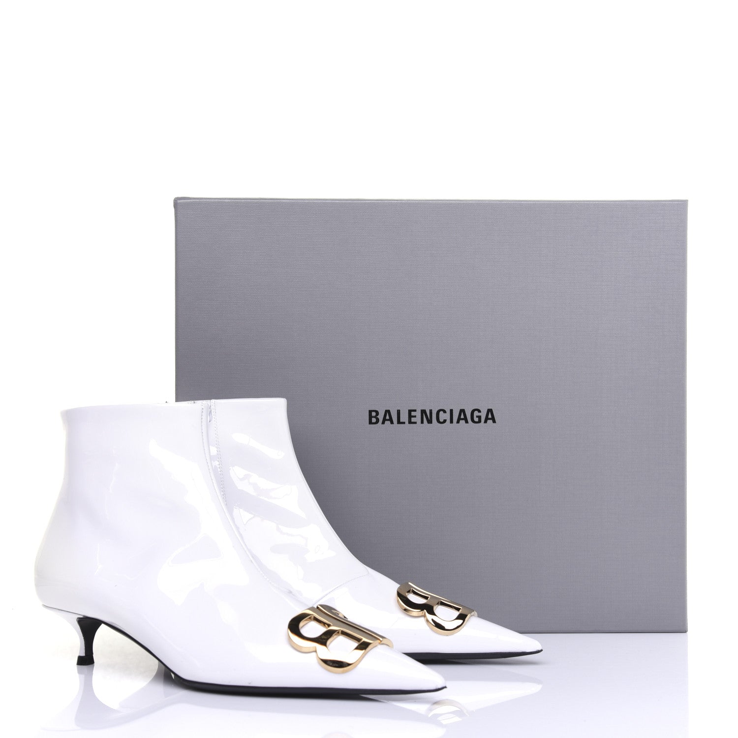 Balenciaga Patent BB Pointy Toe Ankle Booties 38 Optical White 13 of 13