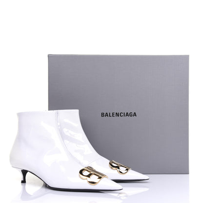Balenciaga Patent BB Pointy Toe Ankle Booties 38 Optical White 13 of 13
