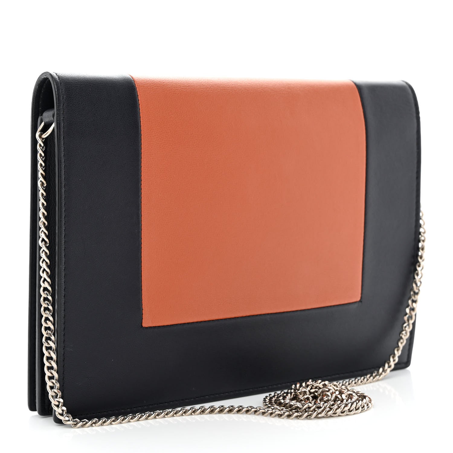 Celine Smooth Lambskin Frame Evening Chain Clutch Terracotta Navy 3 of 9
