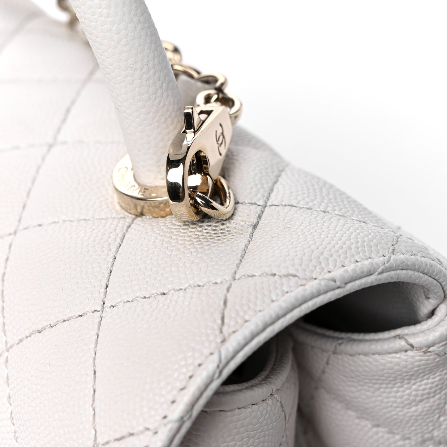Caviar Quilted Small Coco Handle Flap White