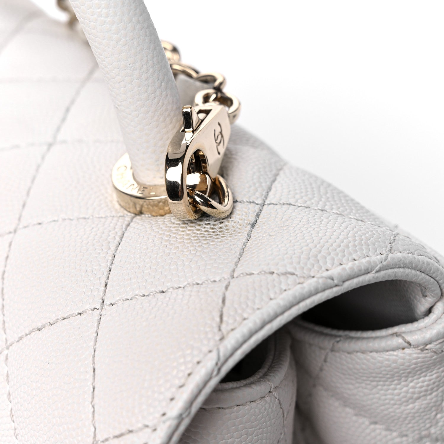 Chanel Caviar Quilted Small Coco Handle Flap White 17 of 20