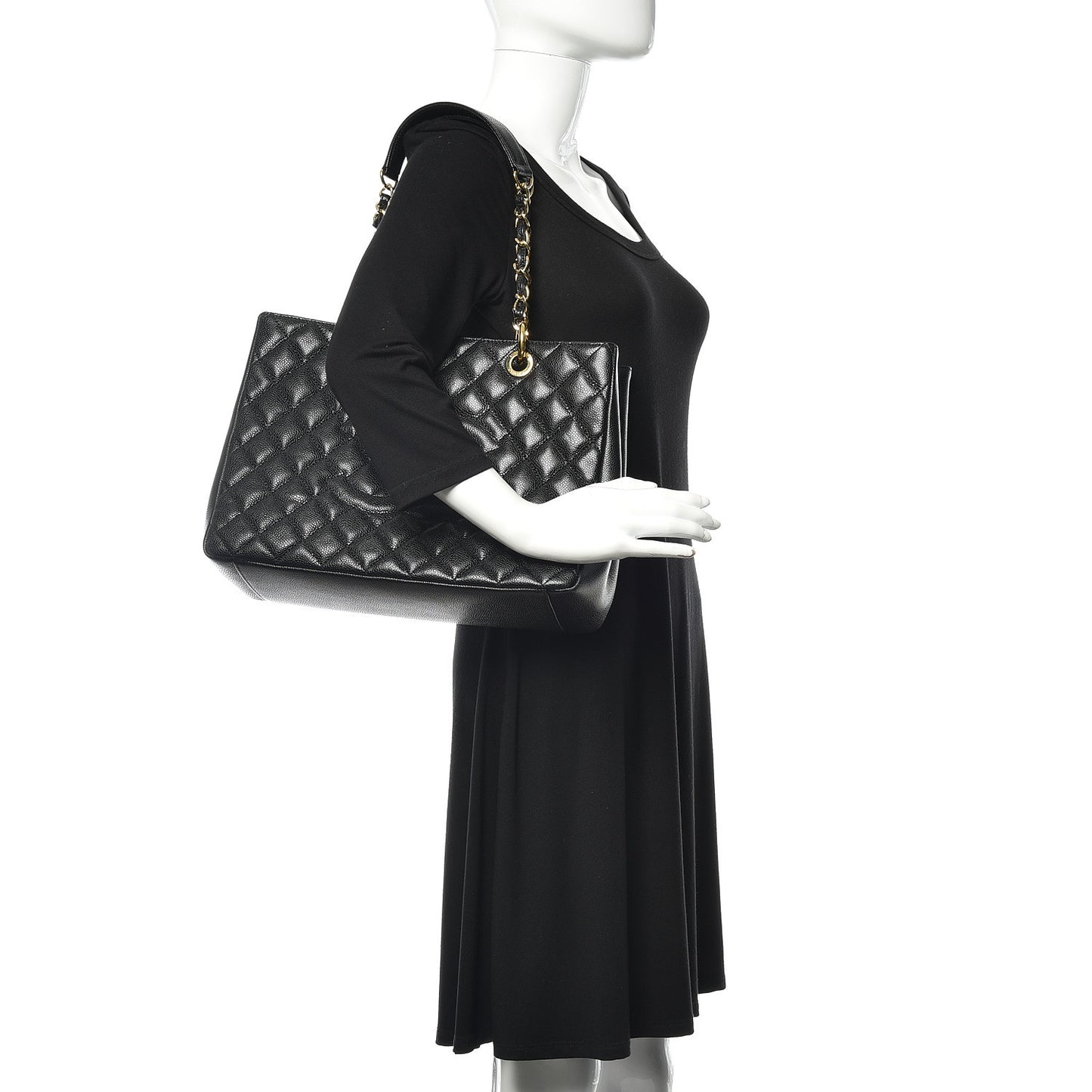 Caviar Quilted Grand Shopping Tote GST Black