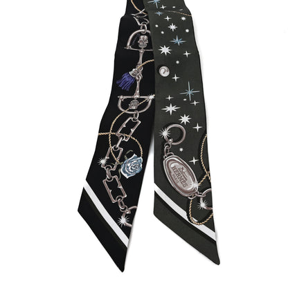 Hermes Silk C'est la Fete Twilly Kaki Fonce White Black 2 of 4