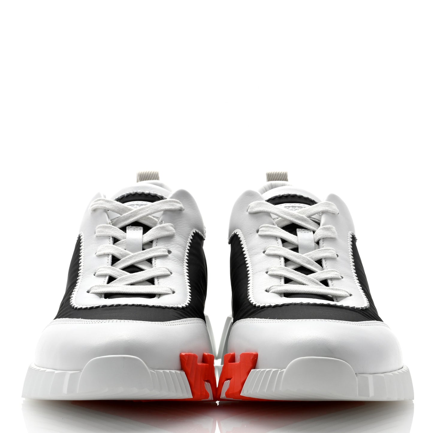 Ripstop Fabric Calfskin Mens Bouncing Sneakers 43 Black White