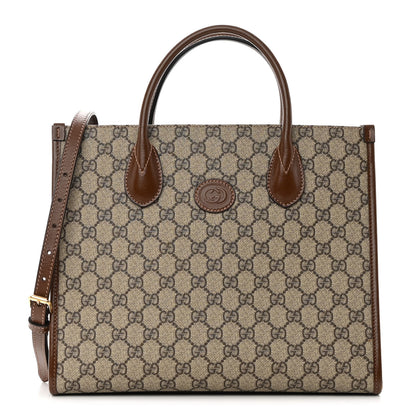 Gucci GG Supreme Monogram Azalea Calfskin Small Retro Interlocking G Tote Bag Beige Ebony Brown Sugar 1 of 17