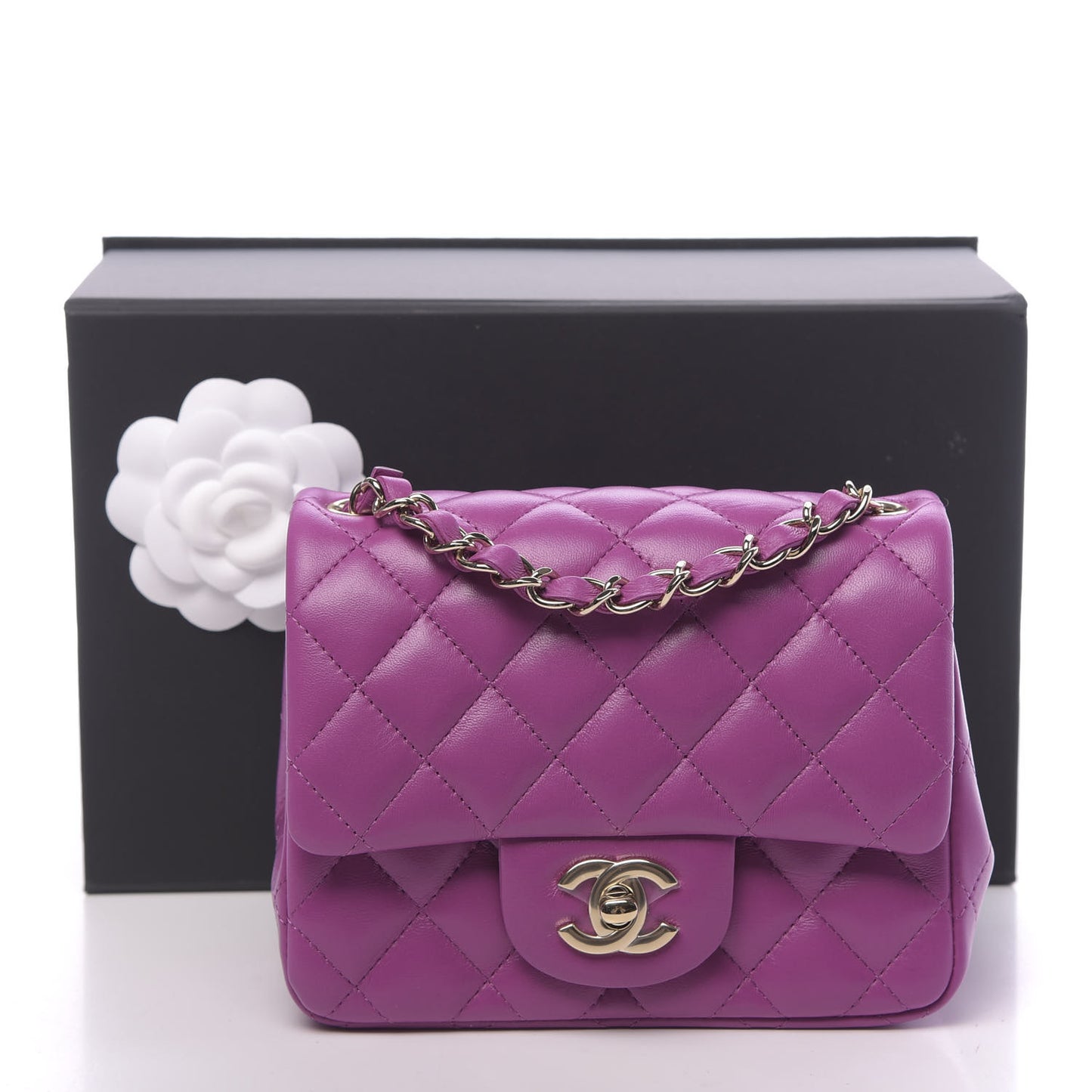 Lambskin Quilted Mini Square Flap Purple