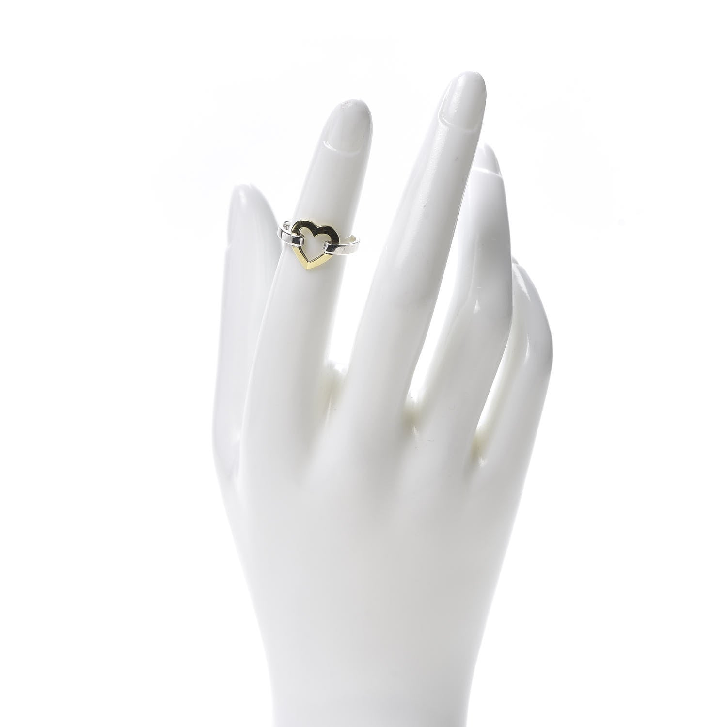 Tiffany Sterling Silver 18K Yellow Gold Open Heart Ring 50 5.25 2 of 4