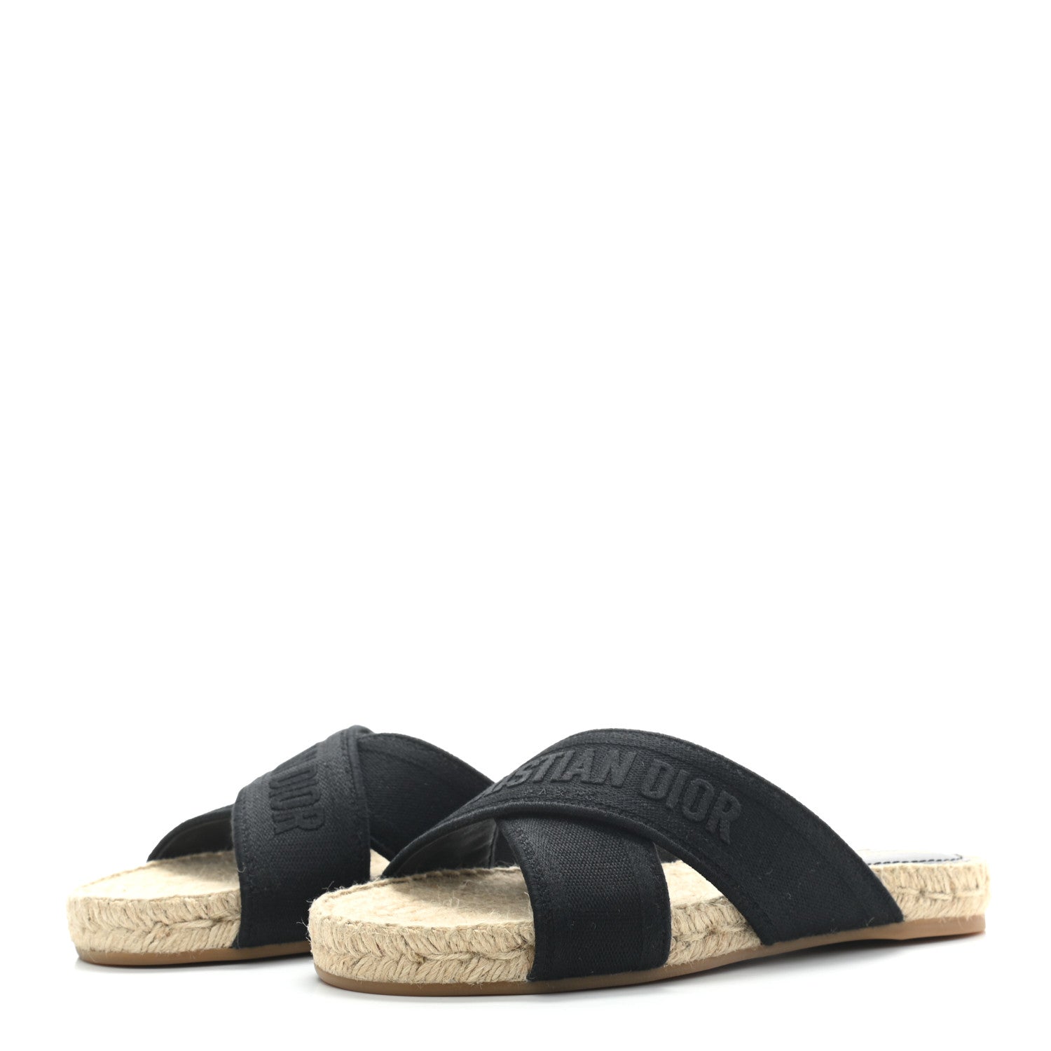 Christian Dior Canvas Embroidered Granville Espadrille Crisscross Flat Slide Sandals 36 Black 3 of 8