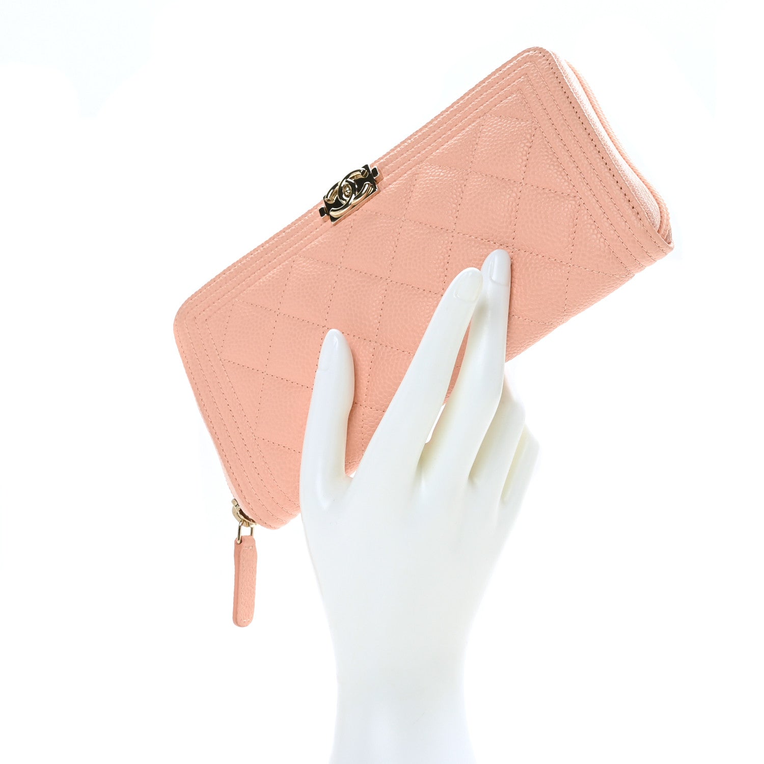 Chanel Caviar Quilted Boy Long Zip Around Wallet Light Pink 2 of 9