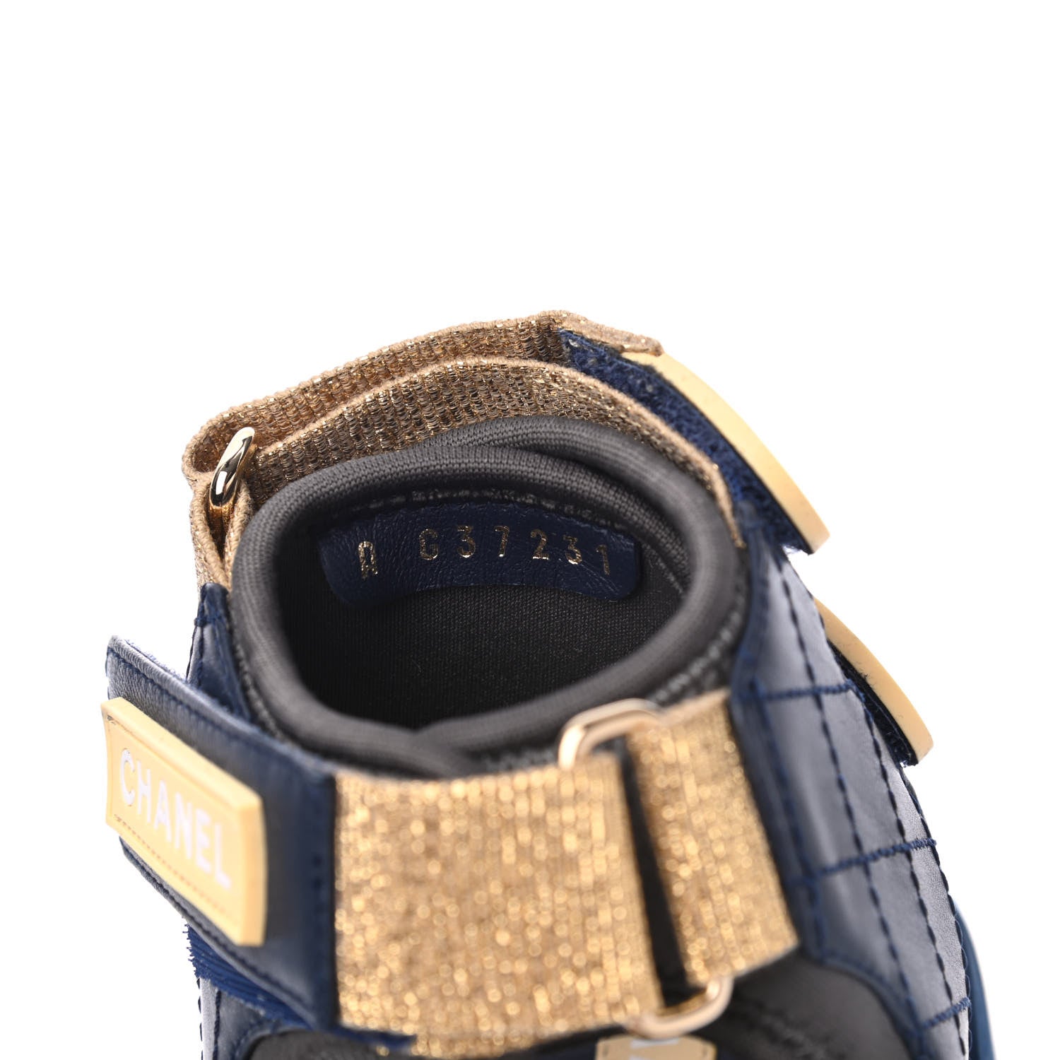 Chanel Goatskin Fabric Gladiator Sandals 36 Navy Blue Light Grey Yellow 8 of 16