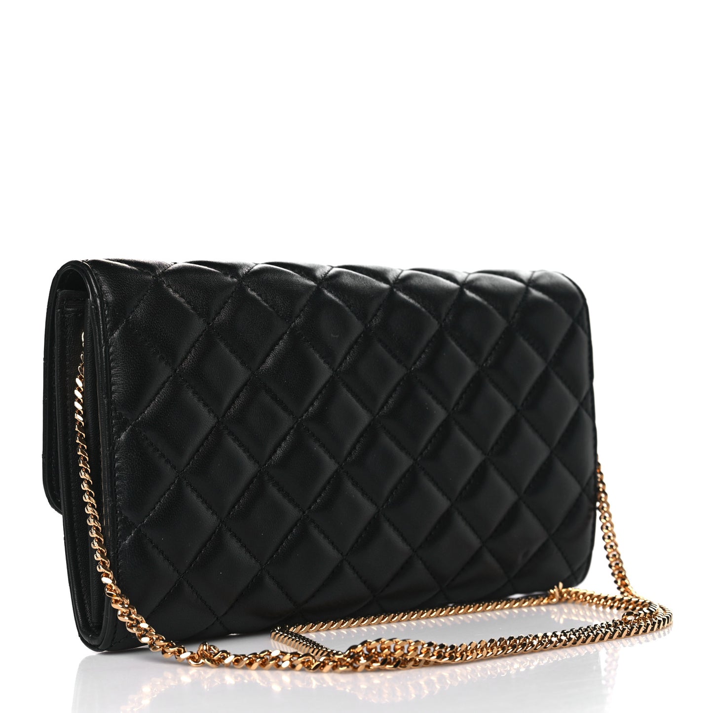 Lambskin Quilted Medusa Wallet On Chain Crossbody Black