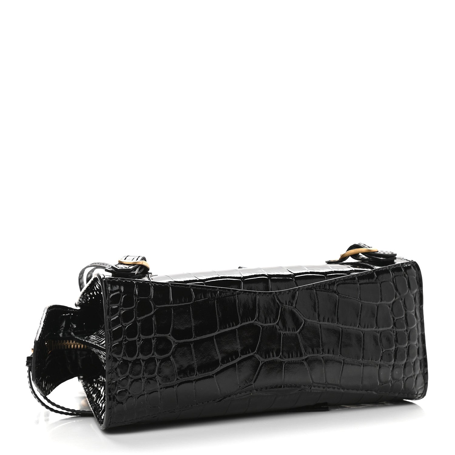 Balenciaga Shiny Supple Calfskin Crocodile Embossed Neo Classic Gold Hardware Mini City Black 4 of 8