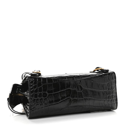 Balenciaga Shiny Supple Calfskin Crocodile Embossed Neo Classic Gold Hardware Mini City Black 4 of 8