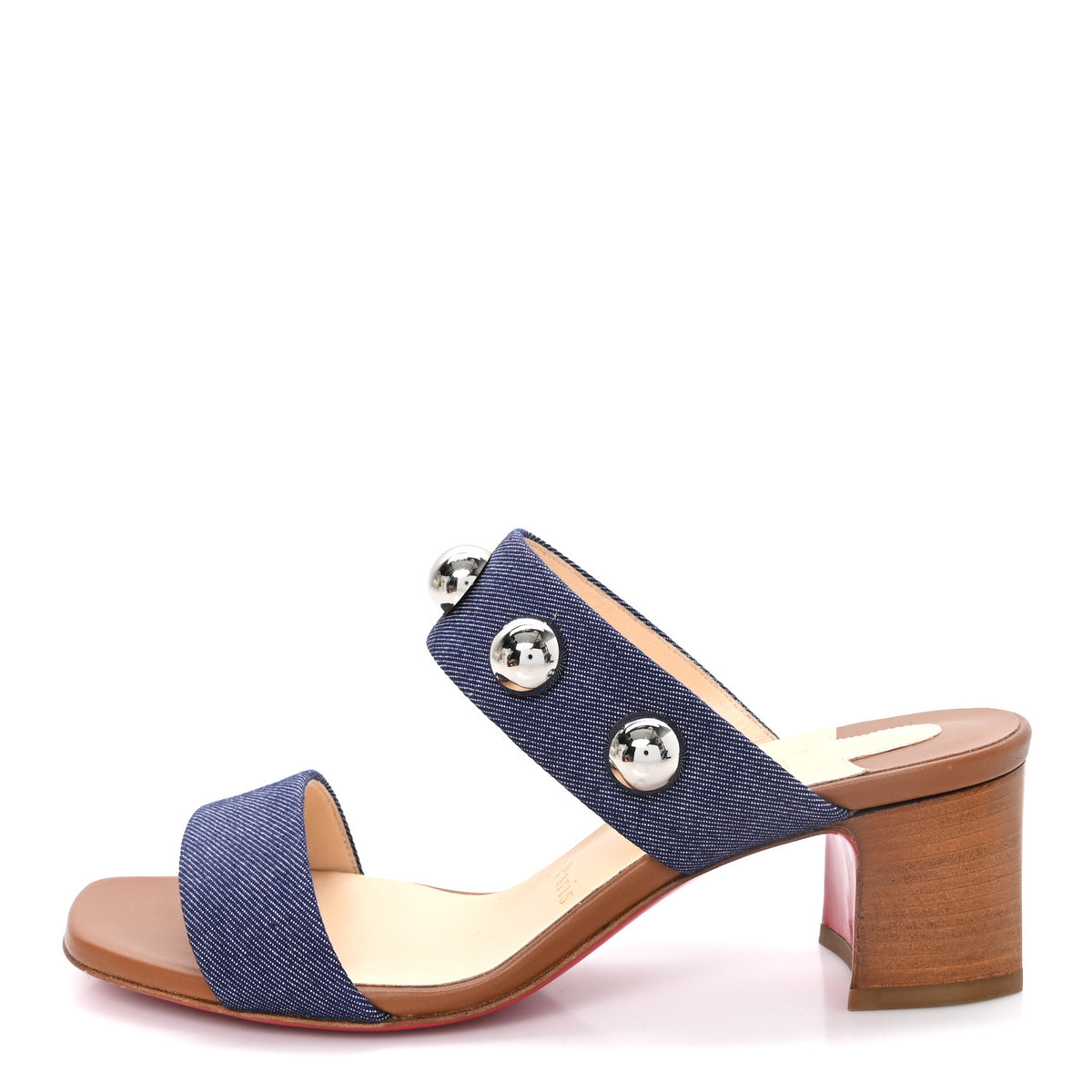 Christian Louboutin Denim Studded Simple Billie 55 Sandal 36.5 Blue 1 of 9