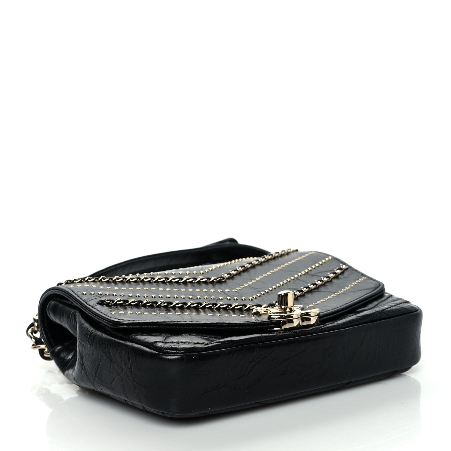 Chanel Crumpled Calfskin Chevron Chain Mini Square Flap Black 4 of 10