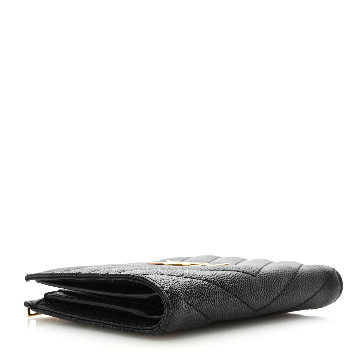 Saint Laurent Grain De Poudre Matelasse Chevron Monogram Zipped Card Case Black 4 of 6