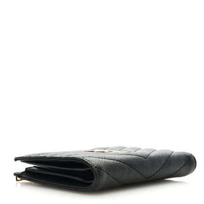 Saint Laurent Grain De Poudre Matelasse Chevron Monogram Zipped Card Case Black 4 of 6