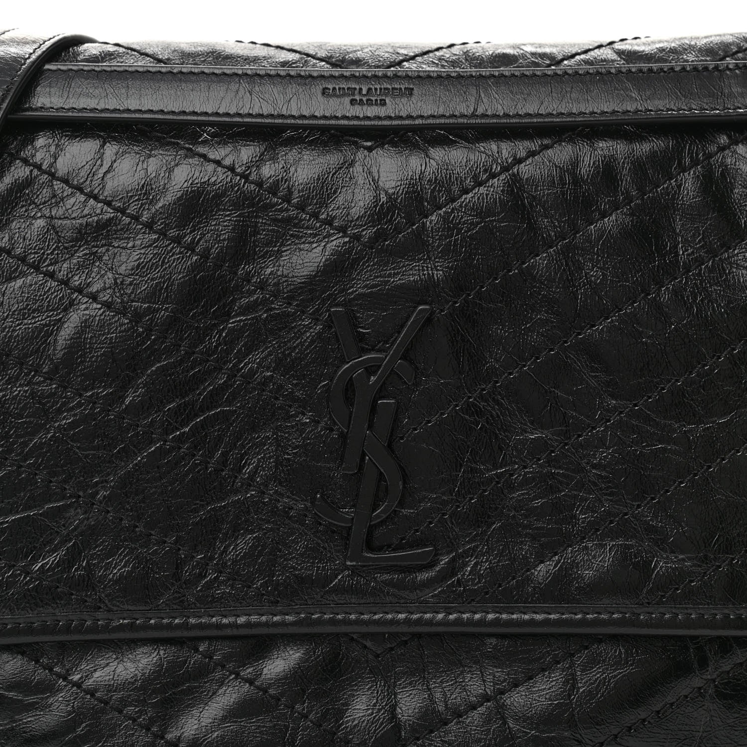 Saint Laurent Crinkled Calfskin Matelasse Monogram Medium Niki Chain Satchel Black 8 of 10