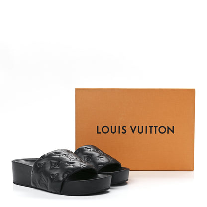 Louis Vuitton Lambskin Embossed Monogram Jumbo Flatform Mule Sandals 35 Black 9 of 9