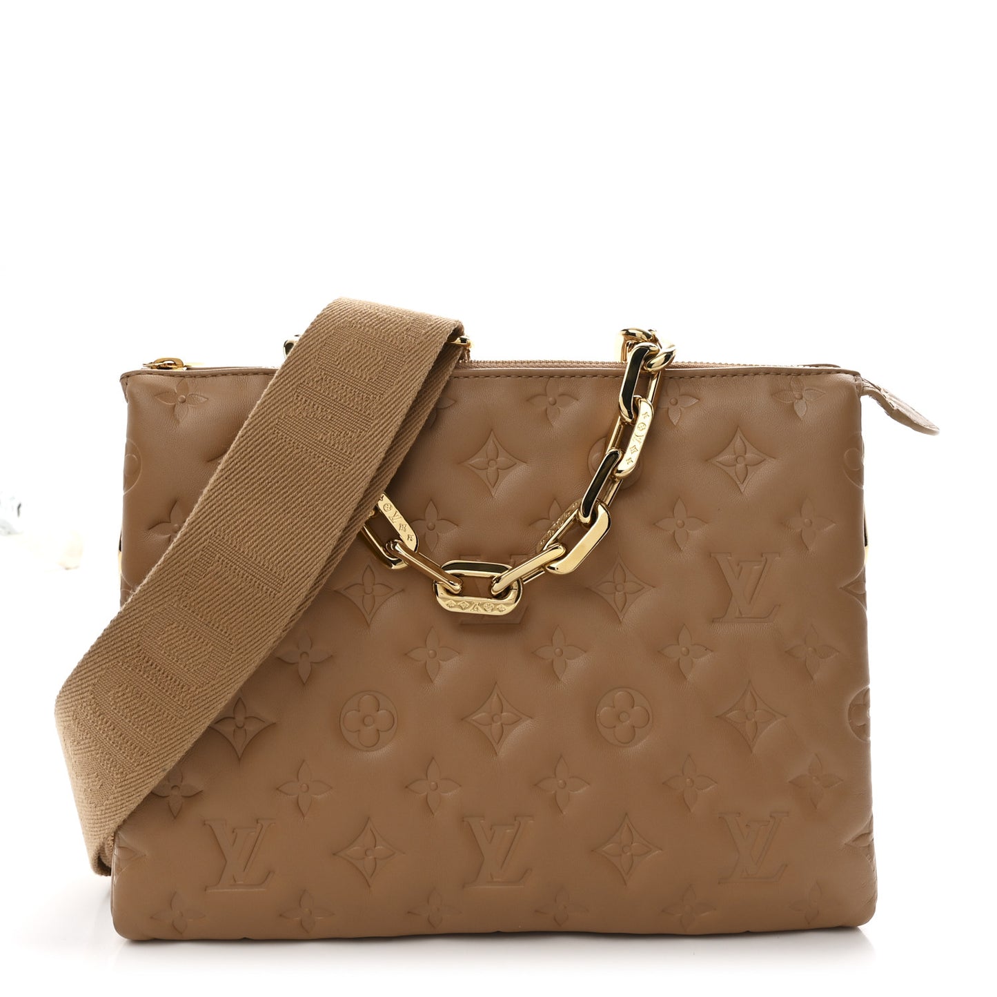 Lambskin Embossed Monogram Coussin PM Camel