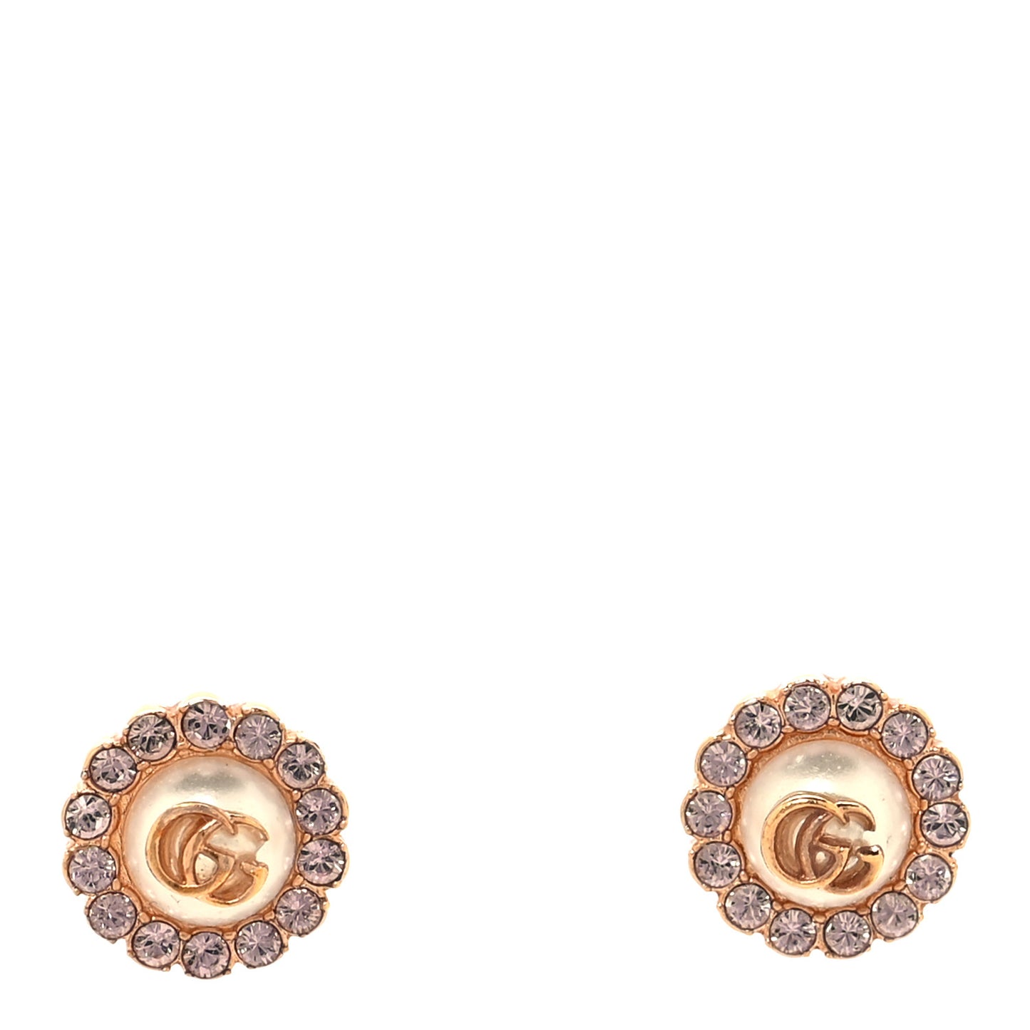 Metal Crystal Double G Flower Stud Earrings Rose Gold