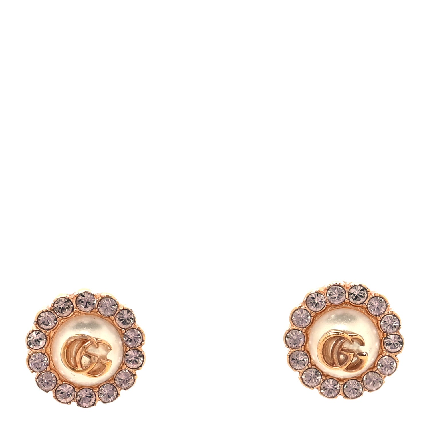 Gucci Metal Crystal Double G Flower Stud Earrings Rose Gold 1 of 5