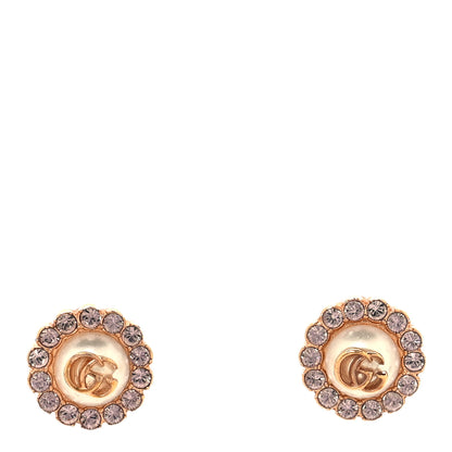 Gucci Metal Crystal Double G Flower Stud Earrings Rose Gold 1 of 5