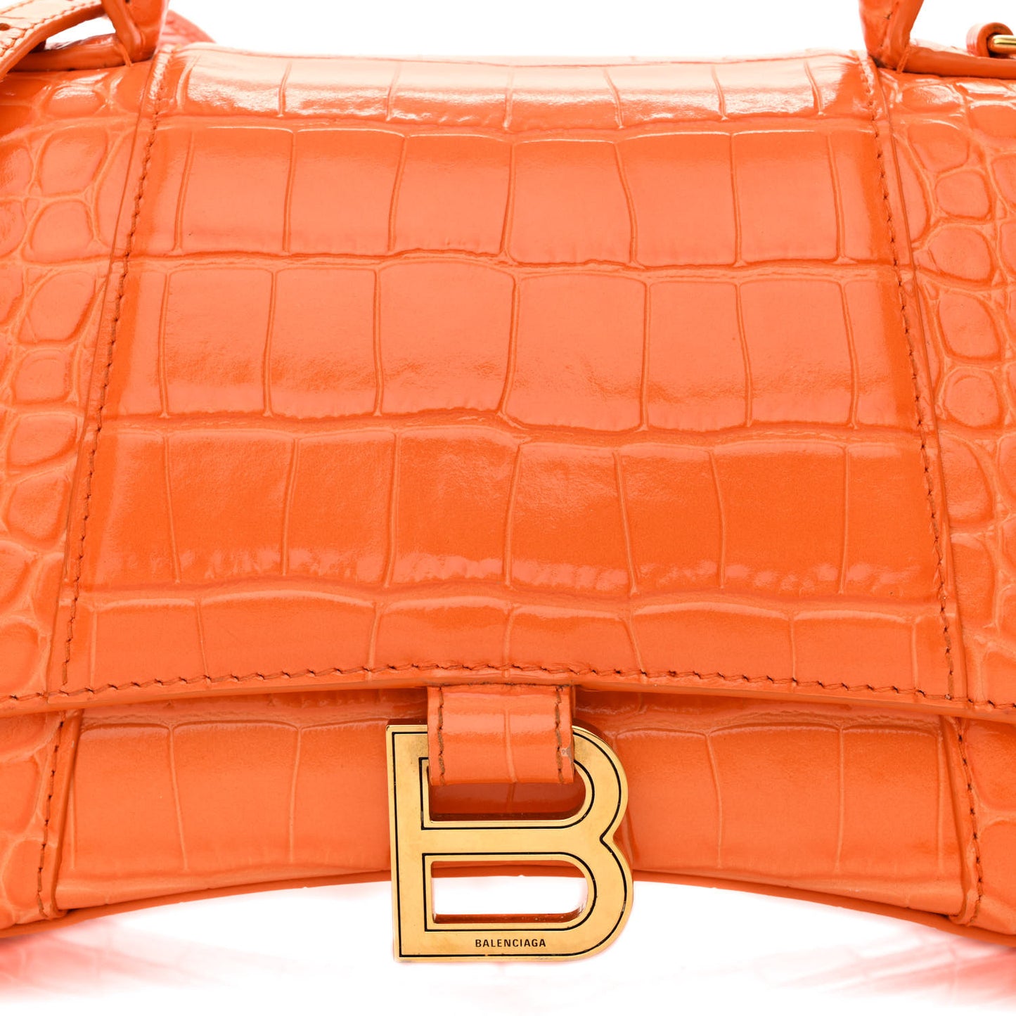 Shiny Calfskin Crocodile Embossed Small Hourglass Top Handle Bag Orange