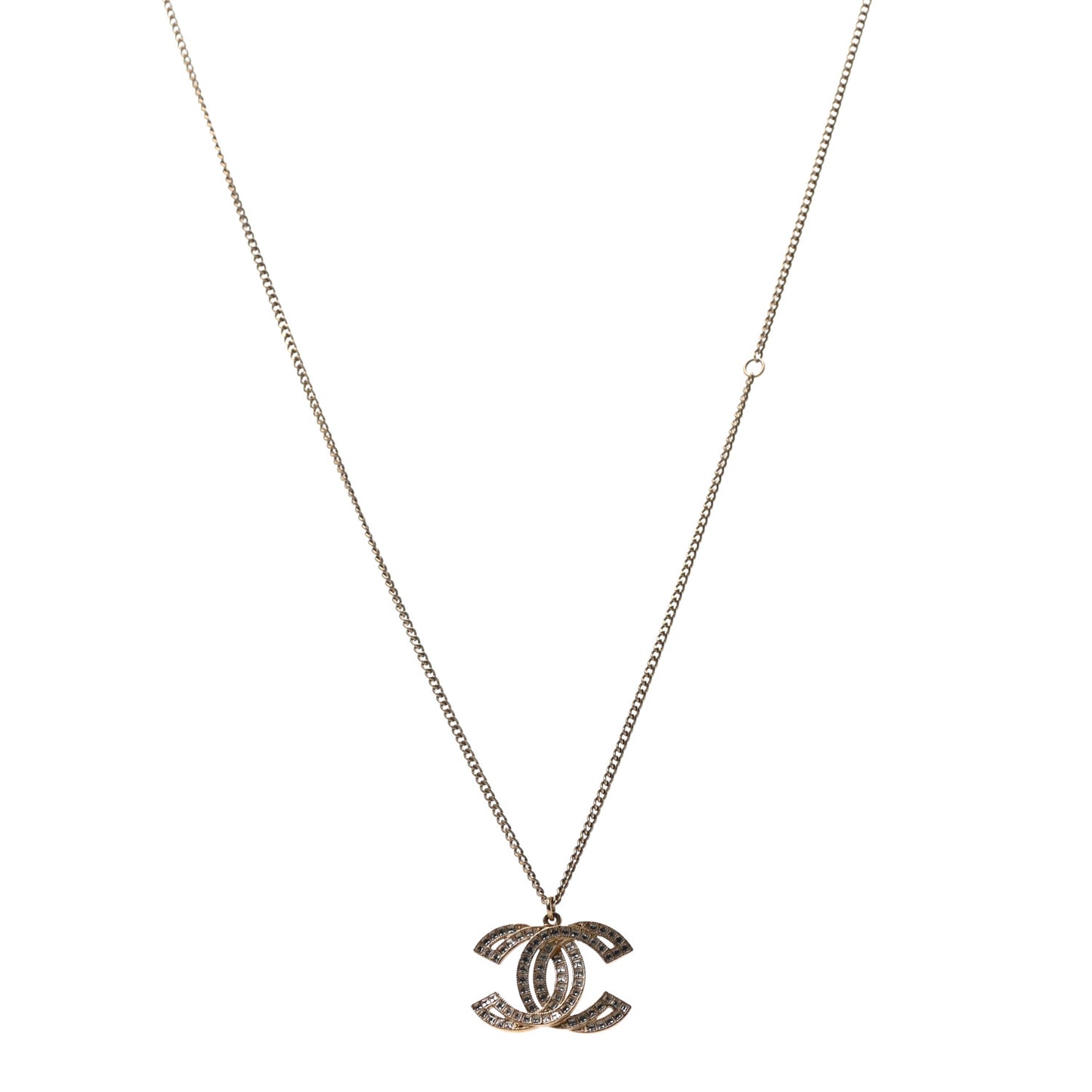 Metal Crystal Baguette CC Pendant Necklace Gold