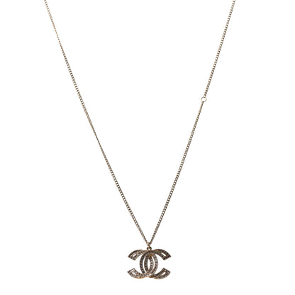 Chanel Metal Crystal Baguette CC Pendant Necklace Gold 1 of 5